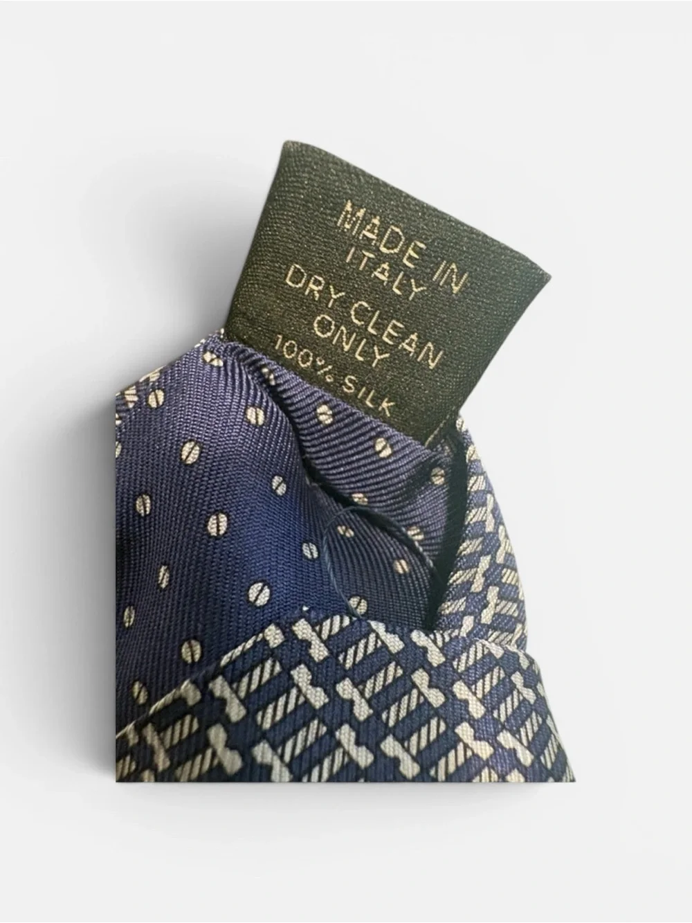 Dunhill London 100% Silk Tie Navy & White Geometric Micro Pattern Italy + Box